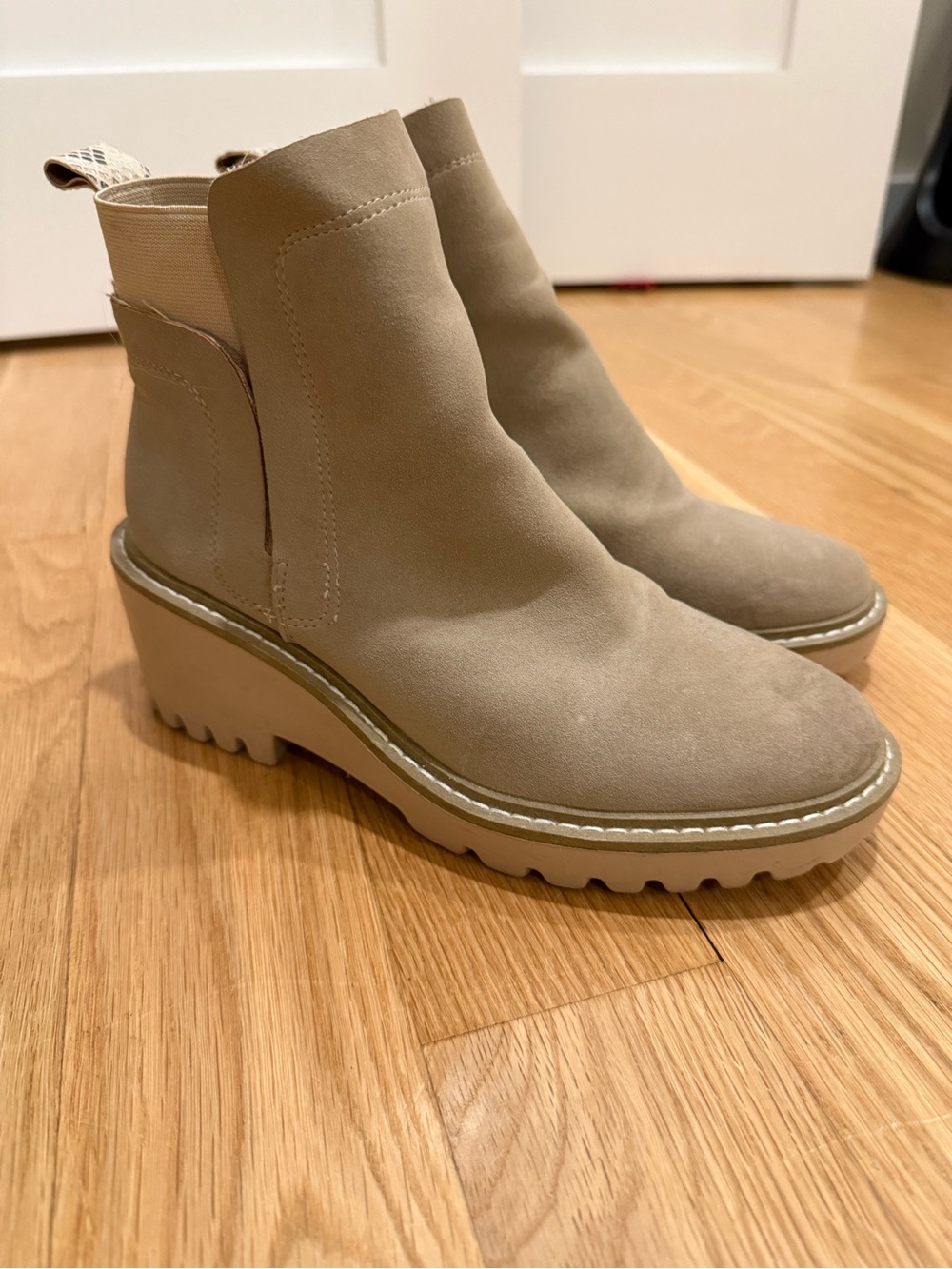 Womens Taupe Suede Platform Chelsea Boots